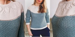 Женский пуловер крючком с текстурной кокеткой