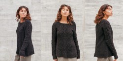 Арановый женский пуловер связанный спицами