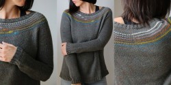 Вязаный пуловер с круглой кокеткой спицами