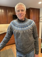 Вязаный спицами пуловер с жаккардовой кокеткой