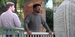 Мужской свитер необычным узором спицами