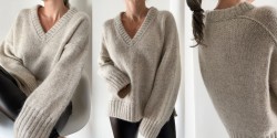 Стильный пуловер оверсайз спицами