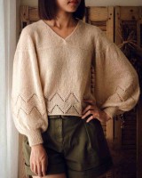 Описание вязания спицами пуловера с пышными рукавами: