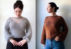 Вязание женского пуловера из мохера с прозрачной вставкой на кокетке