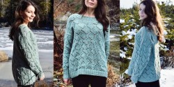 Женский свободный пуловер с красивым ажурным узором
