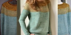 Женский пуловер спицами на круглой кокетке