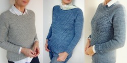 Пуловер с узором из снятых петель, связанный спицами