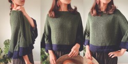 Пуловер-пончо с пышными рукавами волан, связанное спицами