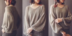 Пуловер с пышными рукавами спицами