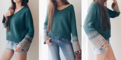 Модный пуловер реглан с широкими рукавами
