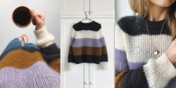 Полосатый пуловер из мохера спицами