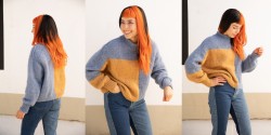 Пуловер с элементами колорблок спицами